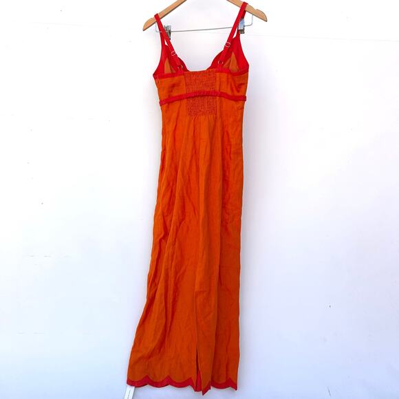 New Reformation Sara Linen Midi Dress Orange Nectarine Pink Sundress 2 Mod - Picture 5 of 13